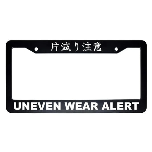 Uneven Wear Alert ABS Black Plastic Kanji Japanese License Plate Frame - White Text