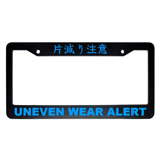 Uneven Wear Alert ABS Black Plastic Kanji Japanese License Plate Frame - Blue Text