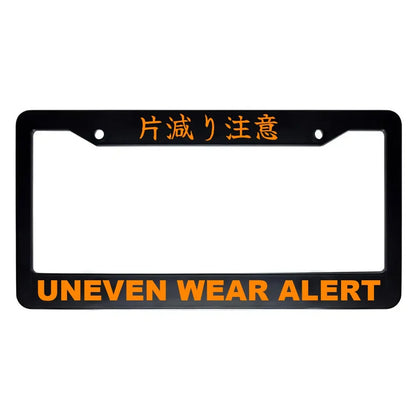Uneven Wear Alert ABS Black Plastic Kanji Japanese License Plate Frame - Orange Text