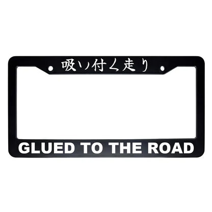 Glued to the Road ABS Black Plastic Kanji Japanese License Plate Frame - White Text
