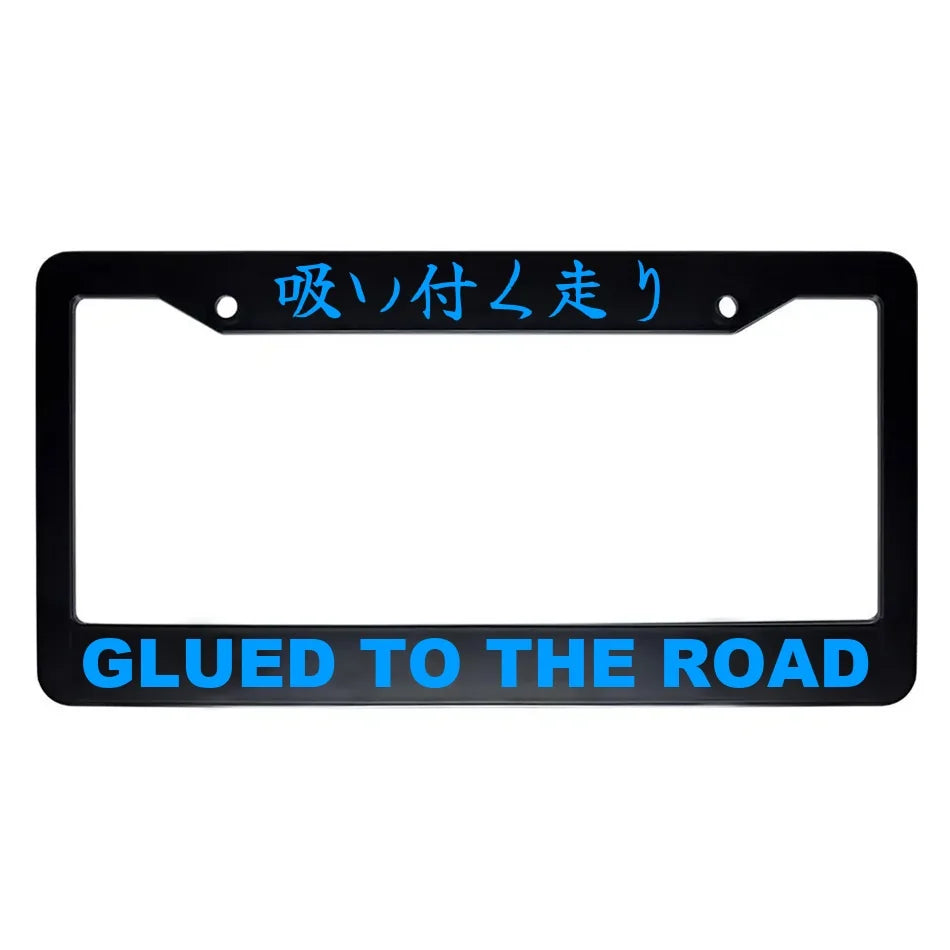 Glued to the Road ABS Black Plastic Kanji Japanese License Plate Frame - Blue Text