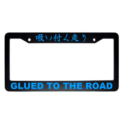 Glued to the Road ABS Black Plastic Kanji Japanese License Plate Frame - Blue Text