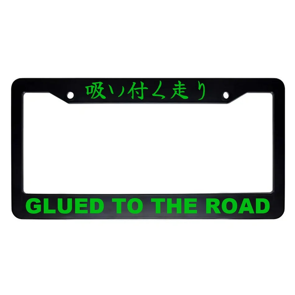 Glued to the Road ABS Black Plastic Kanji Japanese License Plate Frame - Green Text