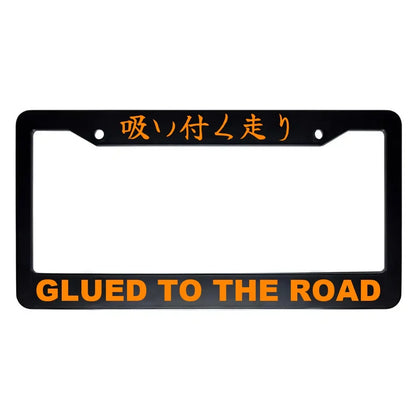 Glued to the Road ABS Black Plastic Kanji Japanese License Plate Frame - Orange Text