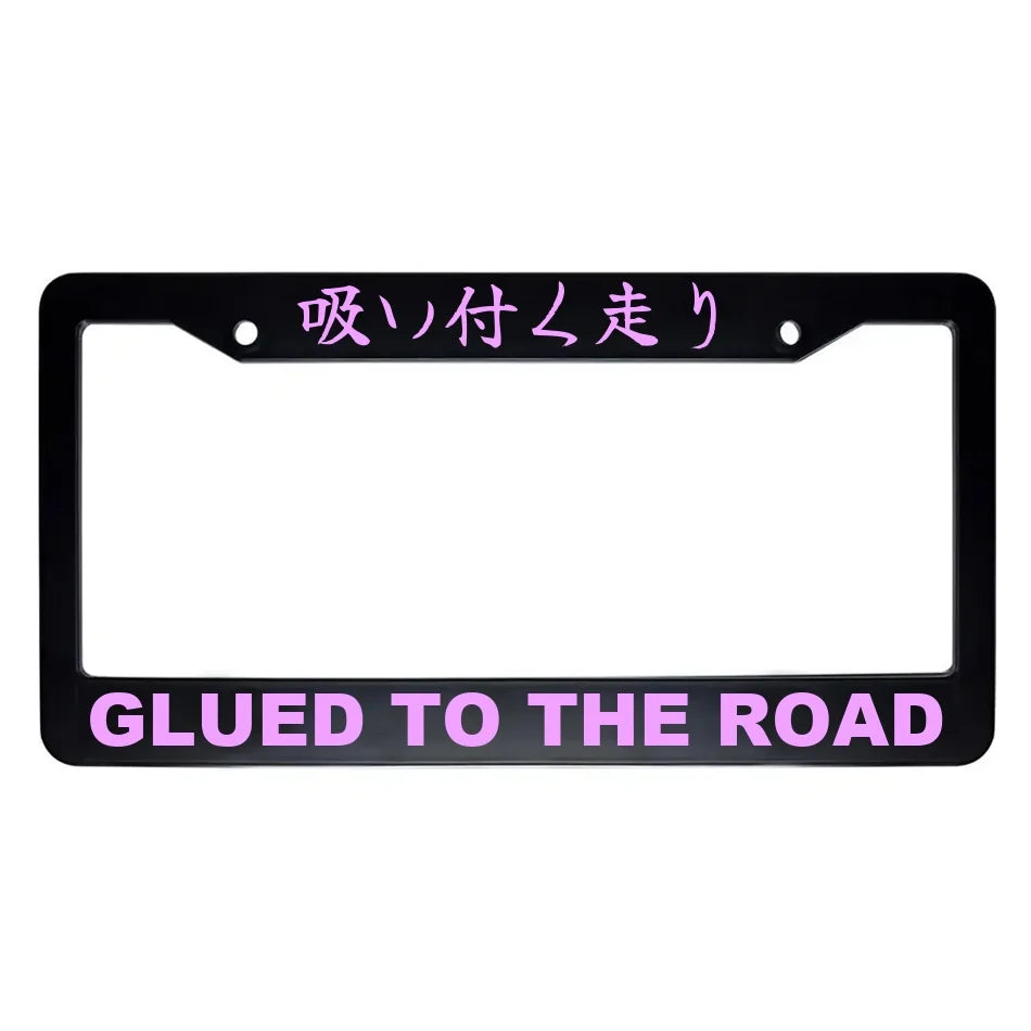 Glued to the Road ABS Black Plastic Kanji Japanese License Plate Frame - Pink Text