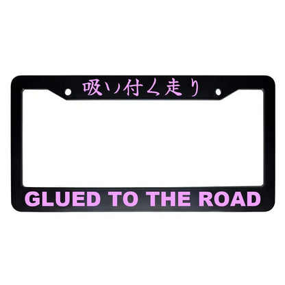 Glued to the Road ABS Black Plastic Kanji Japanese License Plate Frame - Pink Text