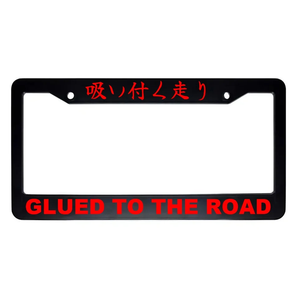 Glued to the Road ABS Black Plastic Kanji Japanese License Plate Frame - Red Text