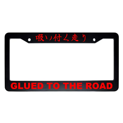 Glued to the Road ABS Black Plastic Kanji Japanese License Plate Frame - Red Text