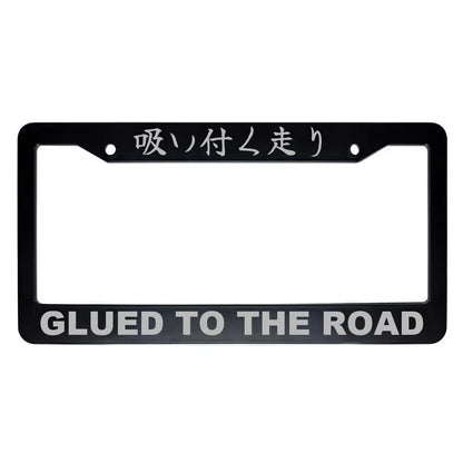 Glued to the Road ABS Black Plastic Kanji Japanese License Plate Frame - Silver Text