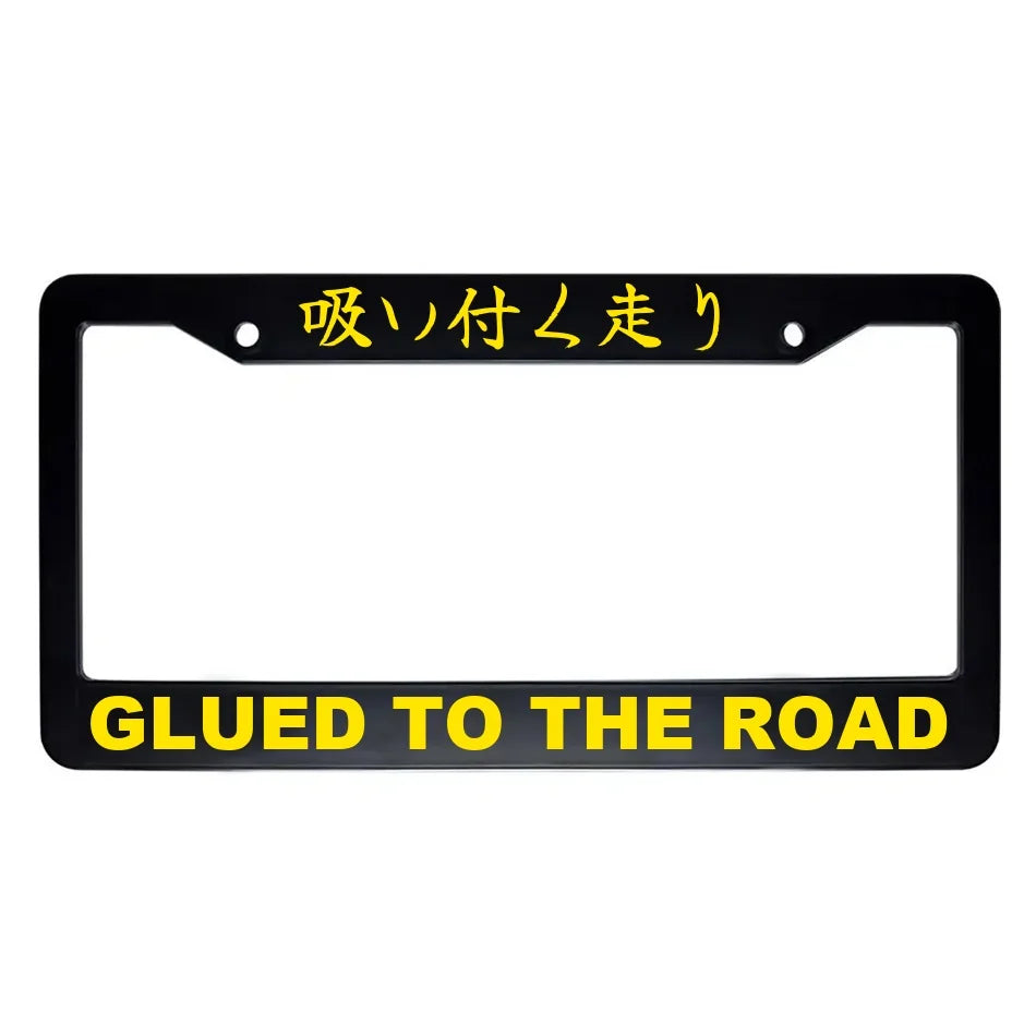 Glued to the Road ABS Black Plastic Kanji Japanese License Plate Frame - Yellow Text