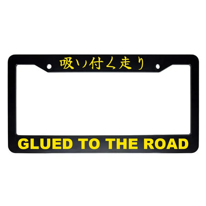 Glued to the Road ABS Black Plastic Kanji Japanese License Plate Frame - Yellow Text