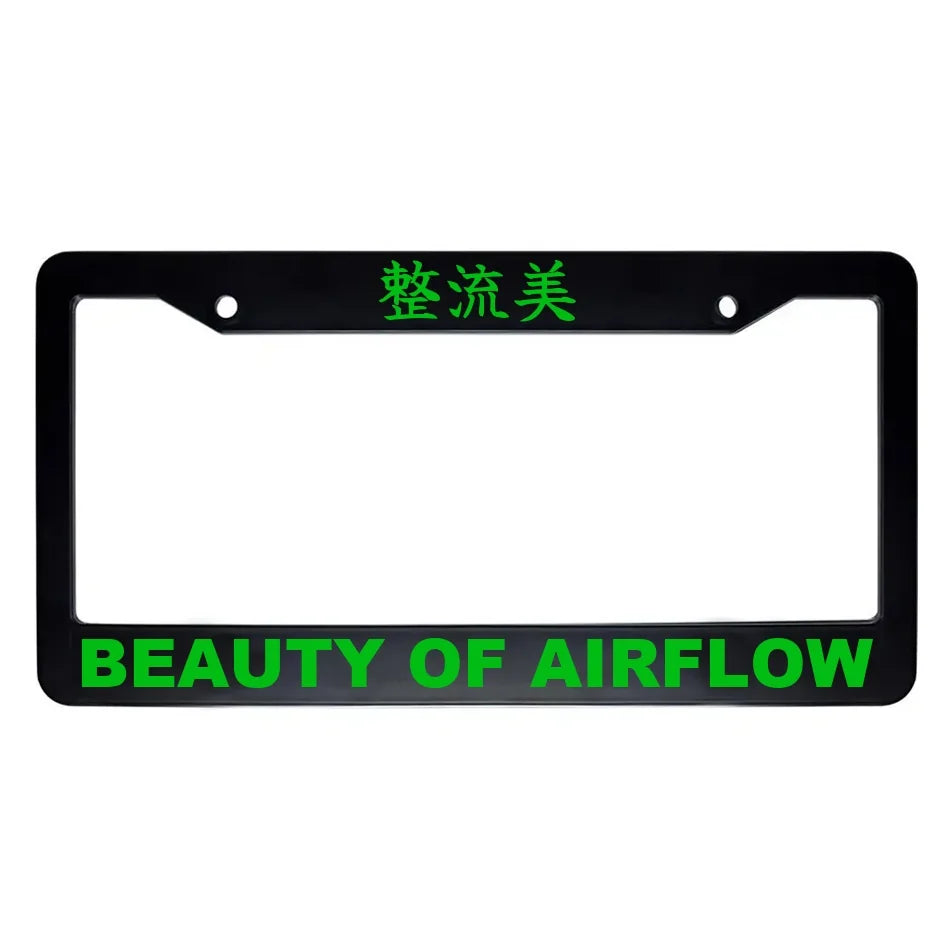 Beauty of Airflow ABS Black Plastic Kanji Japanese License Plate Frame - Green Text