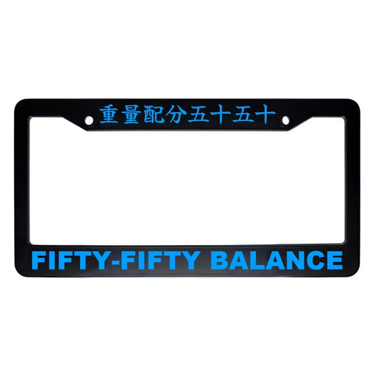 Fifty-fifty Balance ABS Black Plastic Kanji Japanese License Plate Frame - Blue Text