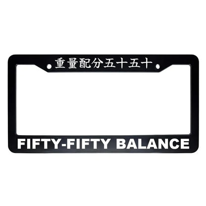 Fifty-fifty Balance ABS Black Plastic Kanji Japanese License Plate Frame - White Text