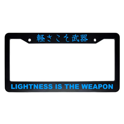 Lightness Is the Weapon ABS Black Plastic Kanji Japanese License Plate Frame - Blue Text