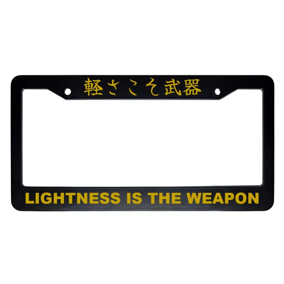Lightness Is the Weapon ABS Black Plastic Kanji Japanese License Plate Frame - Gold Text
