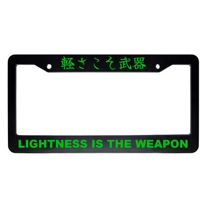 Lightness Is the Weapon ABS Black Plastic Kanji Japanese License Plate Frame - Green Text