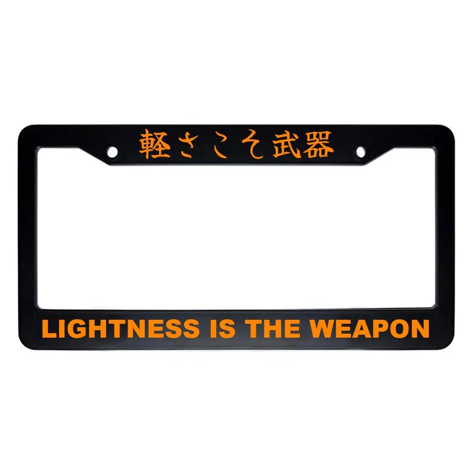 Lightness Is the Weapon ABS Black Plastic Kanji Japanese License Plate Frame - Orange Text