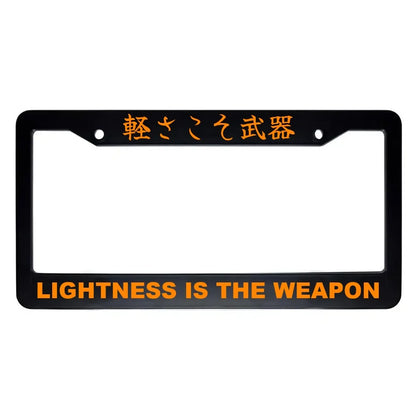 Lightness Is the Weapon ABS Black Plastic Kanji Japanese License Plate Frame - Orange Text