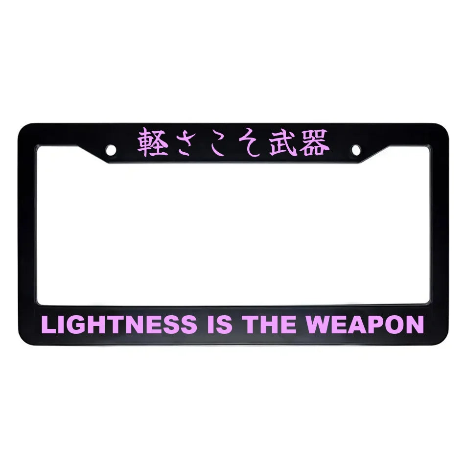 Lightness Is the Weapon ABS Black Plastic Kanji Japanese License Plate Frame - Pink Text