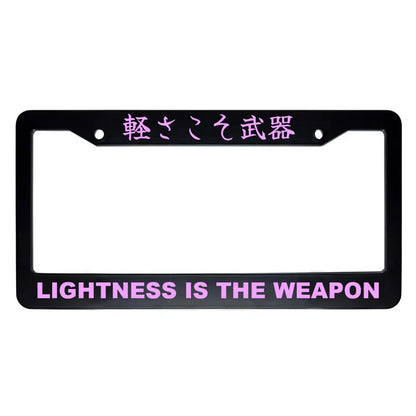 Lightness Is the Weapon ABS Black Plastic Kanji Japanese License Plate Frame - Pink Text