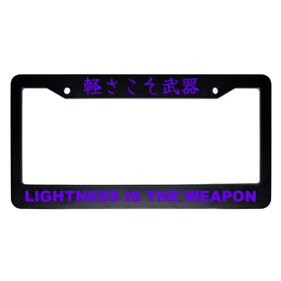 Lightness Is the Weapon ABS Black Plastic Kanji Japanese License Plate Frame - Purple Text