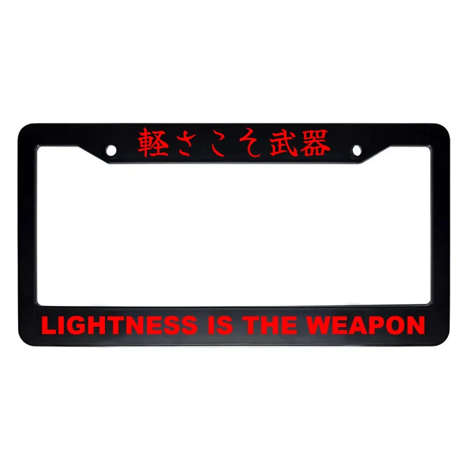 Lightness Is the Weapon ABS Black Plastic Kanji Japanese License Plate Frame - Red Text