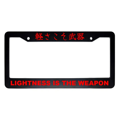 Lightness Is the Weapon ABS Black Plastic Kanji Japanese License Plate Frame - Red Text