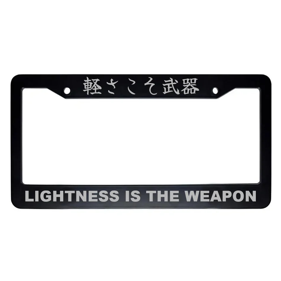 Lightness Is the Weapon ABS Black Plastic Kanji Japanese License Plate Frame - Silver Text