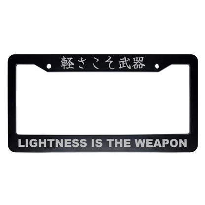 Lightness Is the Weapon ABS Black Plastic Kanji Japanese License Plate Frame - Silver Text