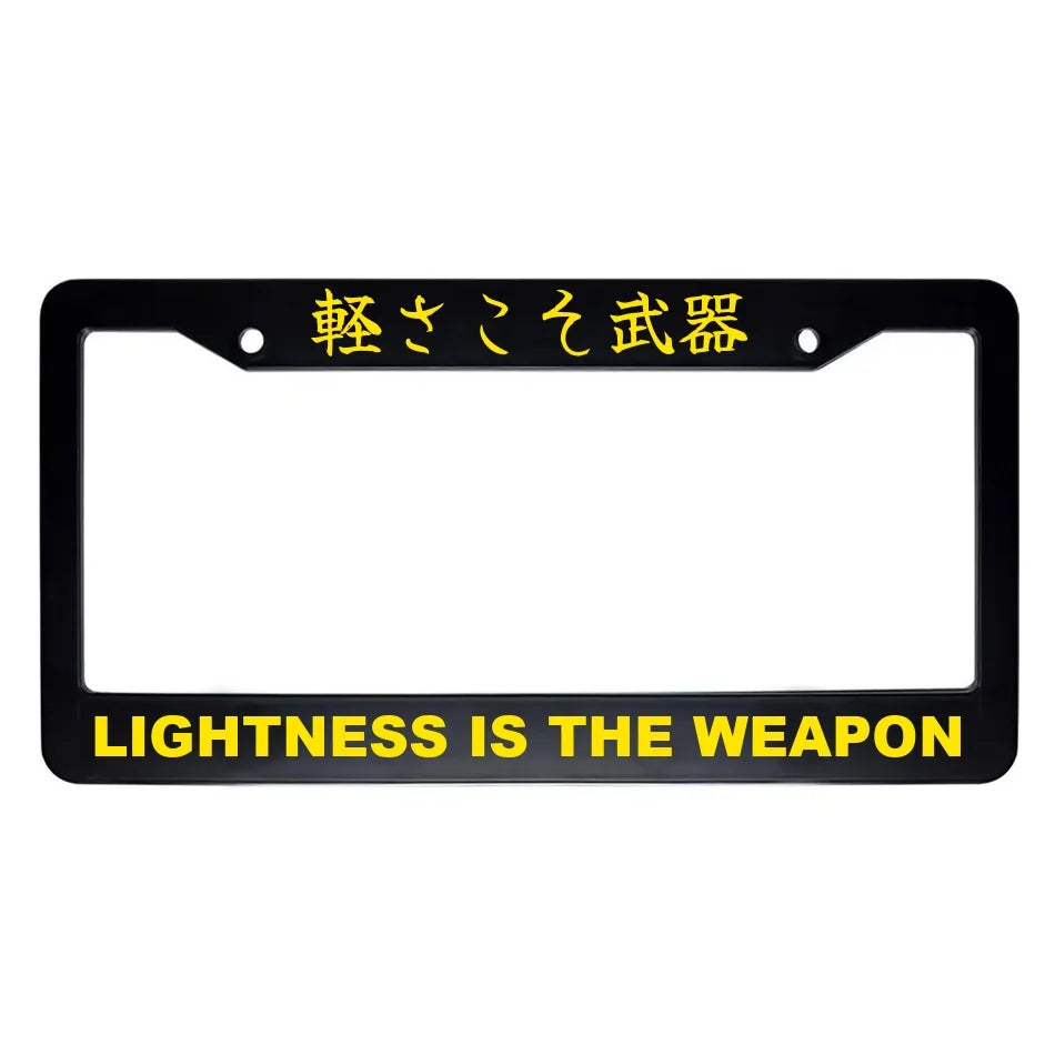 Lightness Is the Weapon ABS Black Plastic Kanji Japanese License Plate Frame - Yellow Text