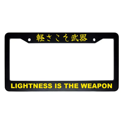 Lightness Is the Weapon ABS Black Plastic Kanji Japanese License Plate Frame - Yellow Text