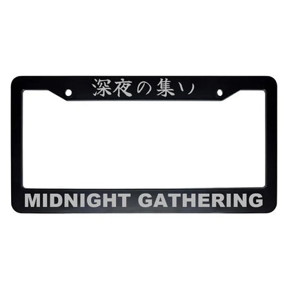 Midnight Gathering ABS Black Plastic Kanji Japanese License Plate Frame - Silver Text