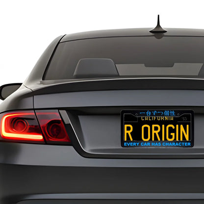 Every Car Has Character ABS Black Plastic Kanji Japanese License Plate Frame installed on car - Blue Text
