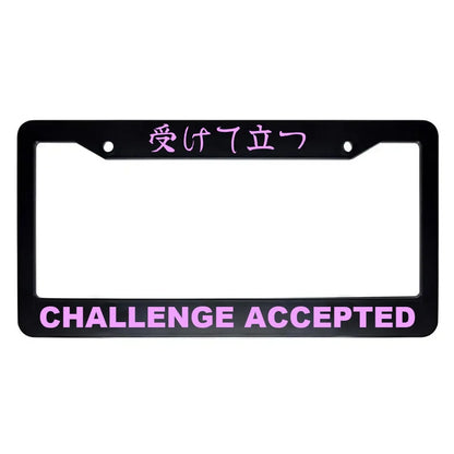 Challenge Accepted ABS Black Plastic Kanji Japanese License Plate Frame - Pink Text