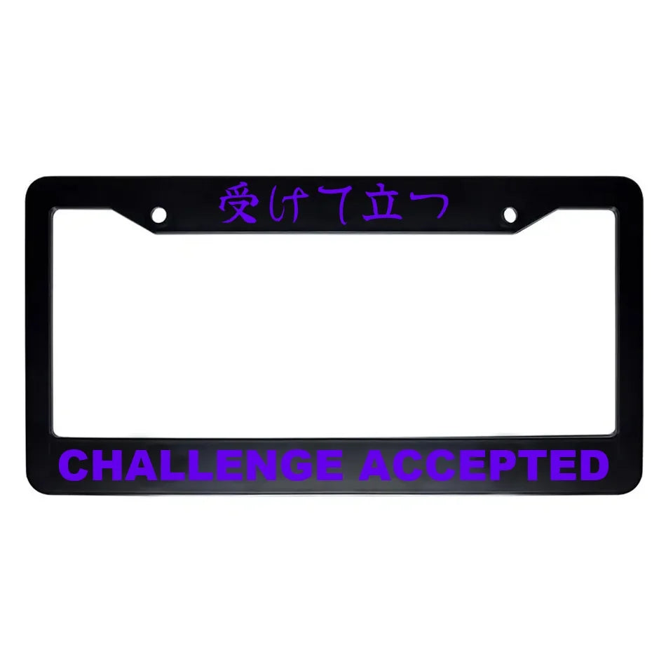 Challenge Accepted ABS Black Plastic Kanji Japanese License Plate Frame - Purple Text