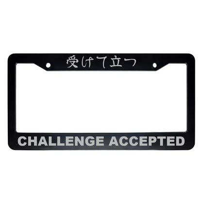 Challenge Accepted ABS Black Plastic Kanji Japanese License Plate Frame - Silver Text