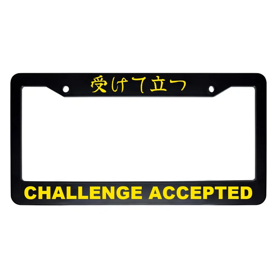 Challenge Accepted ABS Black Plastic Kanji Japanese License Plate Frame - Yellow Text