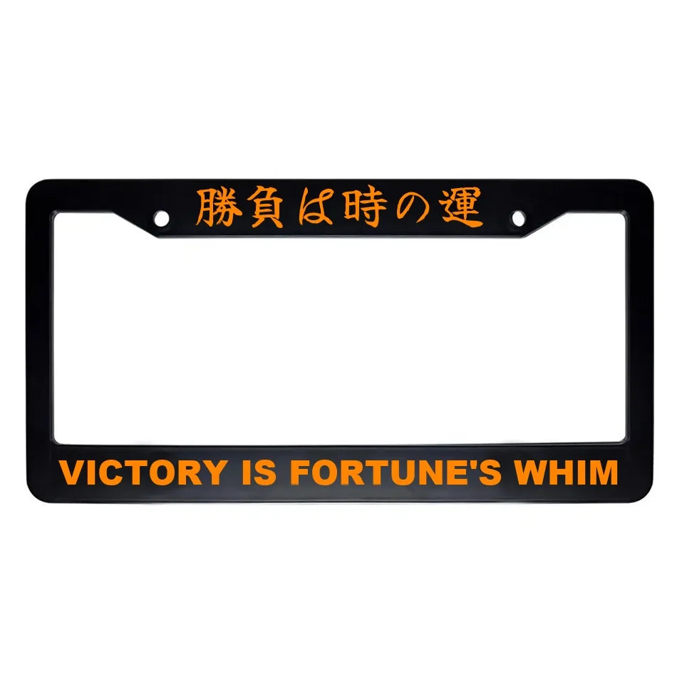 Victory Is Fortune's Whim ABS Black Plastic Kanji Japanese License Plate Frame - Orange Text
