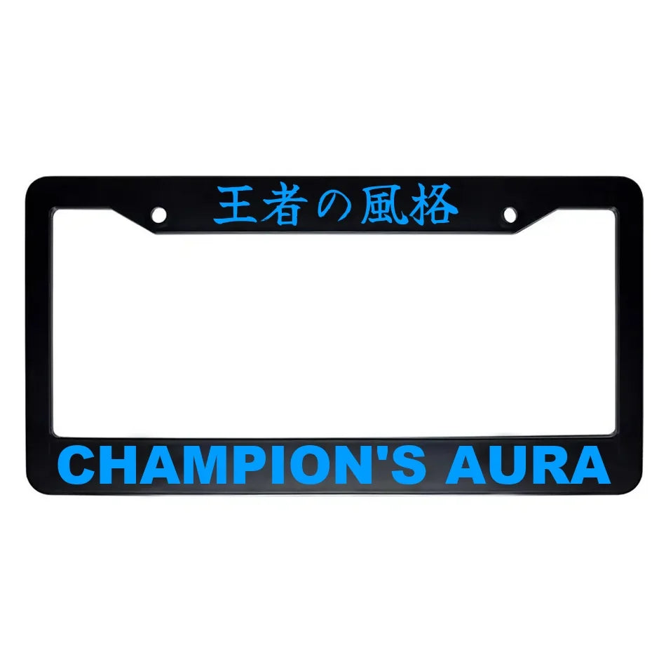 Champion's Aura ABS Black Plastic Kanji Japanese License Plate Frame - Blue Text
