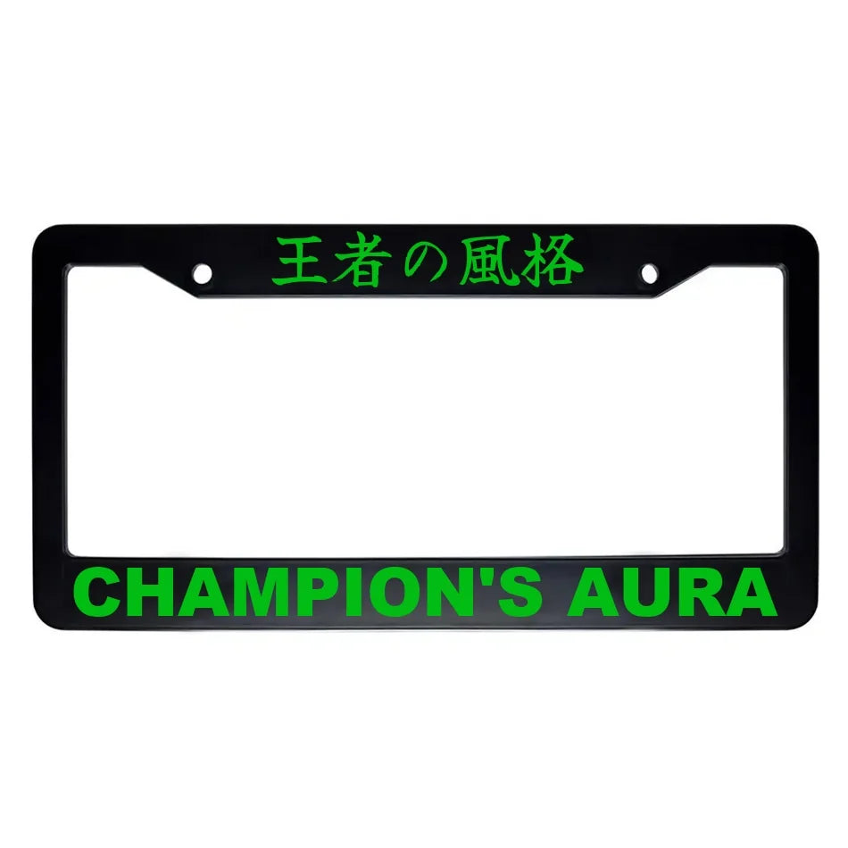 Champion's Aura ABS Black Plastic Kanji Japanese License Plate Frame - Green Text