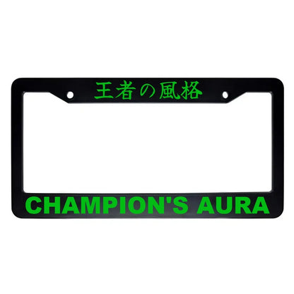 Champion's Aura ABS Black Plastic Kanji Japanese License Plate Frame - Green Text