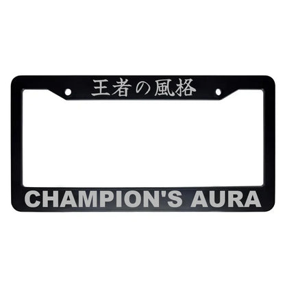 Champion's Aura ABS Black Plastic Kanji Japanese License Plate Frame - Silver Text