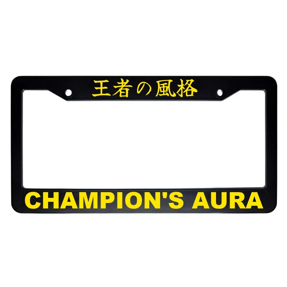 Champion's Aura ABS Black Plastic Kanji Japanese License Plate Frame - Yellow Text