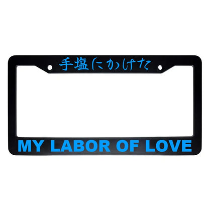 My Labor of Love ABS Black Plastic Kanji Japanese License Plate Frame - Blue Text