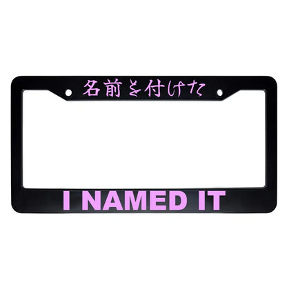 I Named It ABS Black Plastic Kanji Japanese License Plate Frame - Pink Text