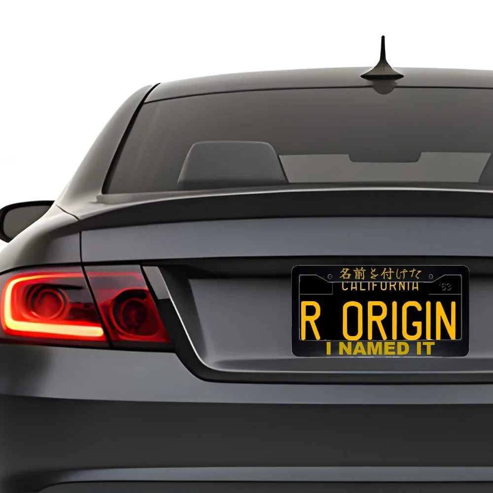 I Named It ABS Black Plastic Kanji Japanese License Plate Frame installed on car - Gold Text