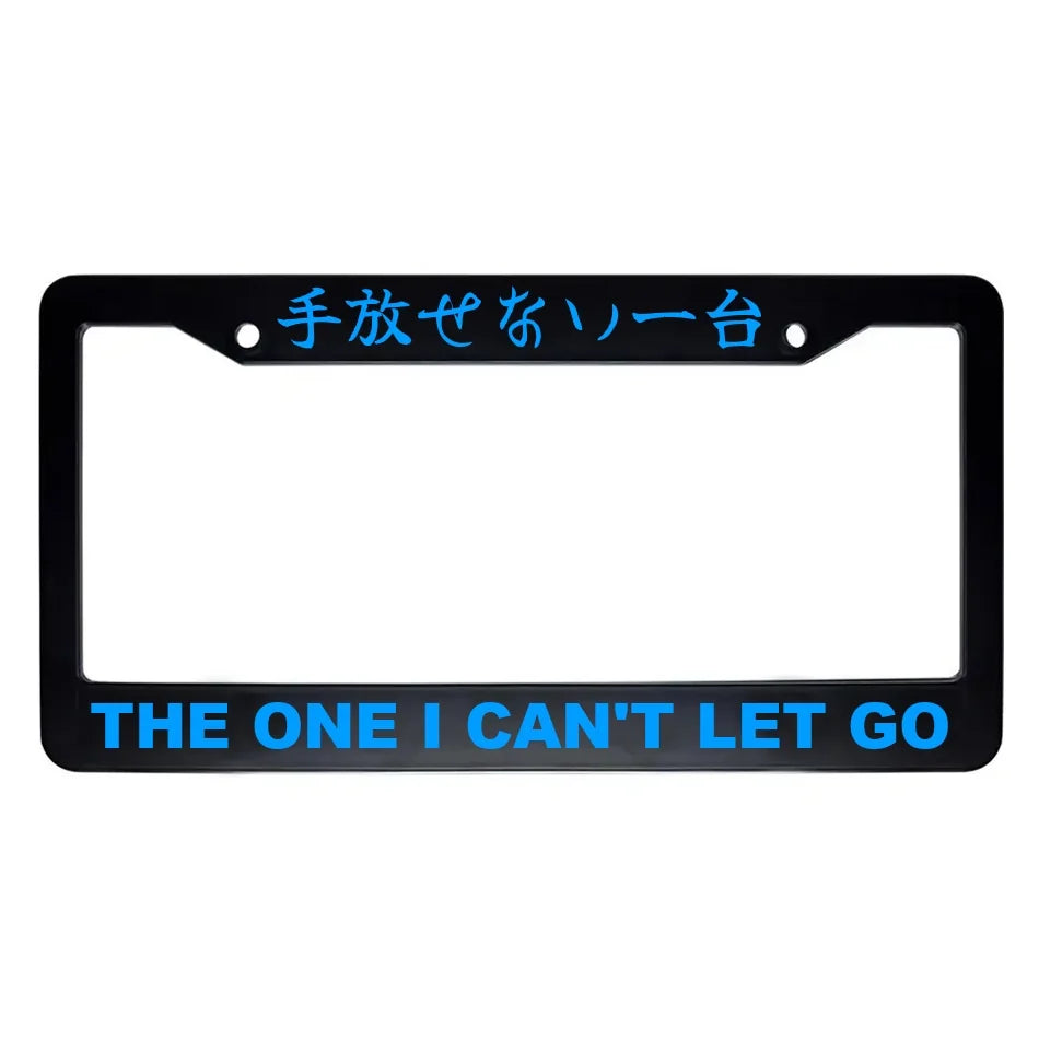 The One I Can't Let Go ABS Black Plastic Kanji Japanese License Plate Frame - Blue Text