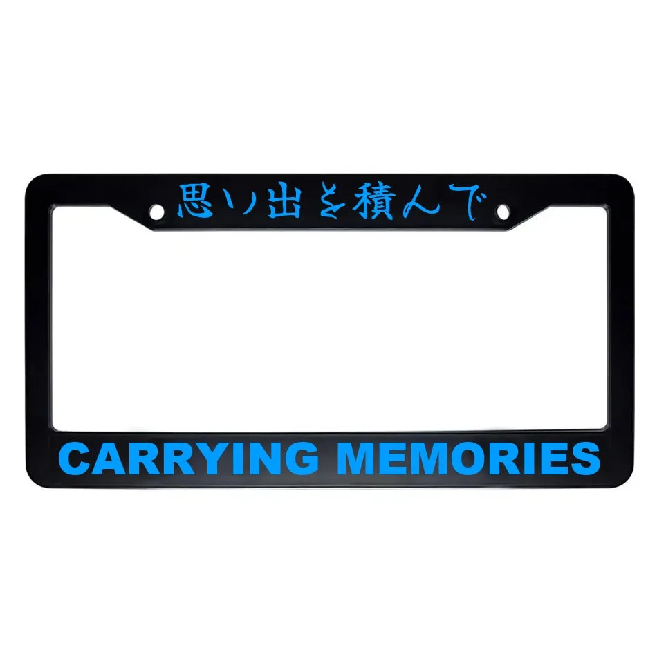 Carrying Memories ABS Black Plastic Kanji Japanese License Plate Frame - Blue Text