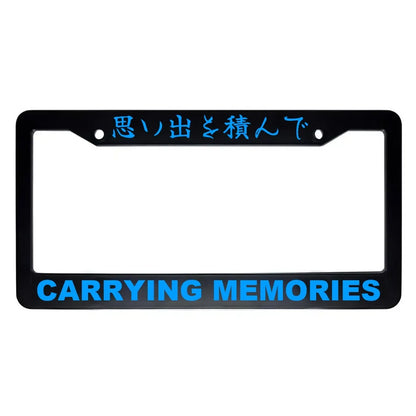 Carrying Memories ABS Black Plastic Kanji Japanese License Plate Frame - Blue Text